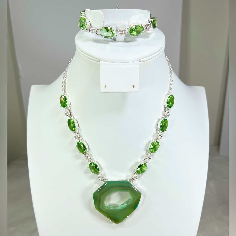 Green Solar Quartz Large Gemstone Necklace & Bracelet ONLY